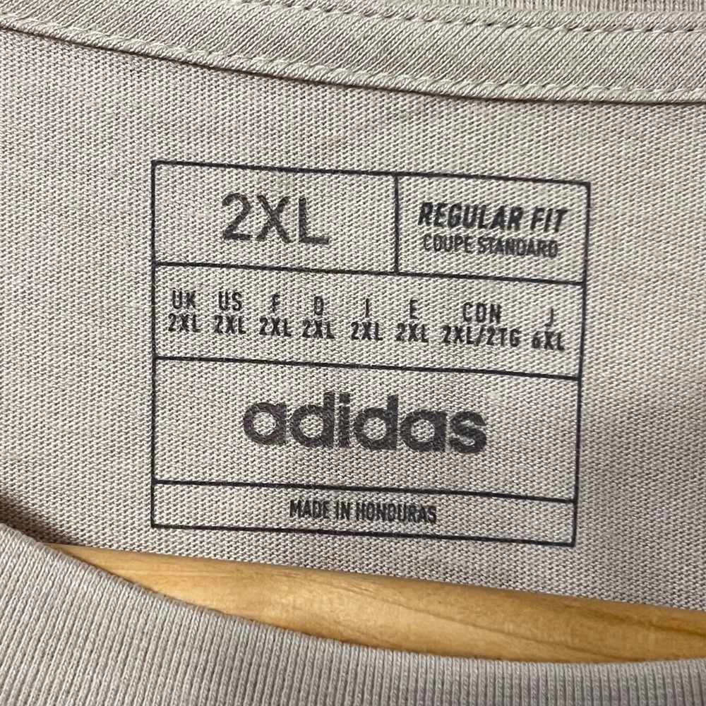 NWT Adidas Men's 2XL Long Sleeve T-Shirt Crew Neck Regular Fit Beige‎ Logo Tee - Picture 5 of 7